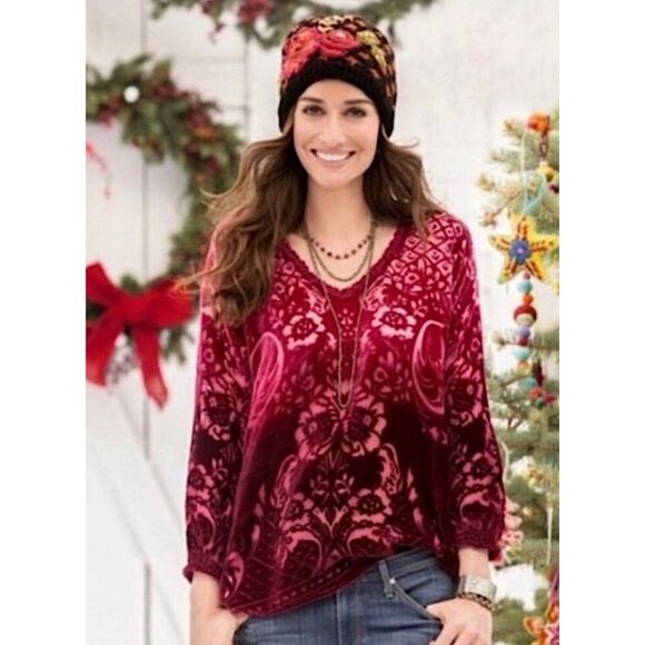 SUNDANCE Ombre Velvet Burnout Silk Blend Semi-Sheer Blouse, Sz S - Picture 1 of 8